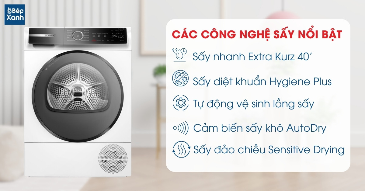 Các công nghệ sấy nổi bật trên máy sấy Bosch WQB245B40