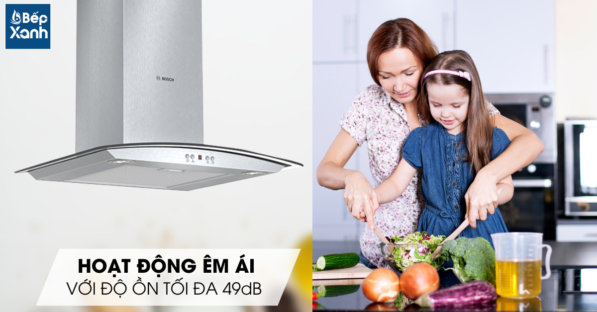 Độ ồn thấp tối đa 49dB của máy hút mùi Bosch DWA06E651