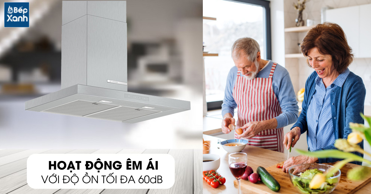 Máy hút mùi treo tường BOSCH DWB77CM50 có độ ồn tối đa 60dB