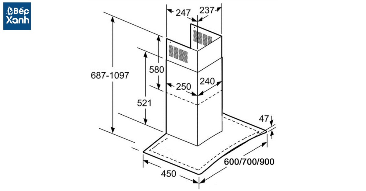 Thông số kỹ thuật của máy hút mùi Bosch DWA06E651