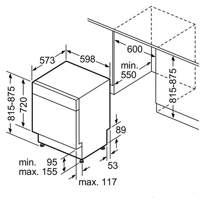 Kích thước lắp đặt của Máy rửa bát Bosch SMU68N25EU