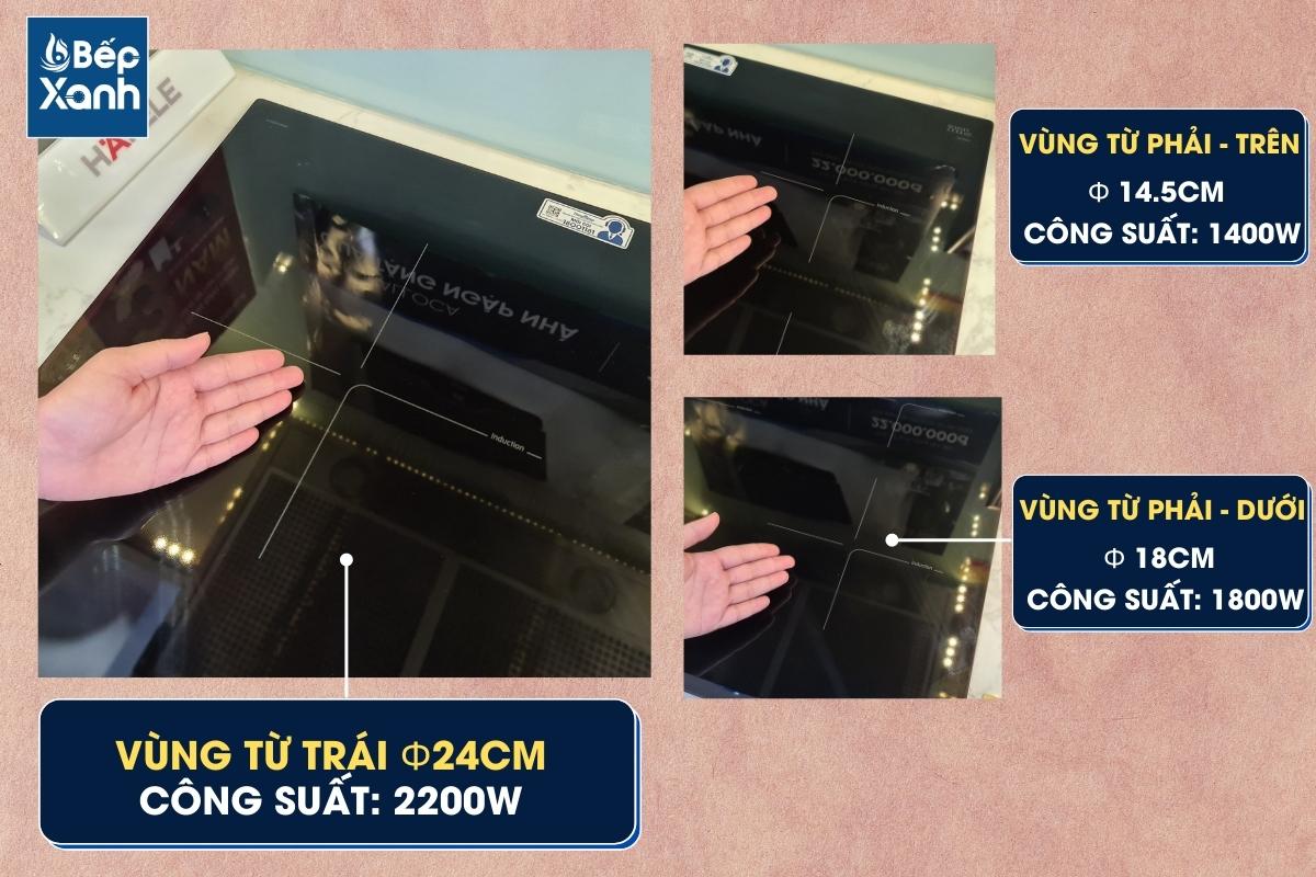 Đường kính và công suất của từng vùng nấu