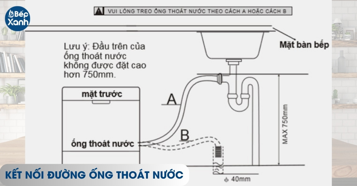 Kết nối đường ống thoát nước cho máy rửa bát 